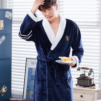 男款藏青色白领 L 是 睡袍女长款秋冬珊瑚绒浴袍男冬加厚浴衣冬季情侣法兰绒睡衣家居服