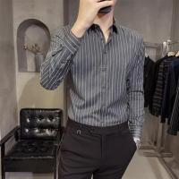灰色条纹衬衫 3XL 建议180斤左右 春夏季男装免烫条纹长袖衬衫男士韩版潮流帅气百搭休闲衬衣男寸衫