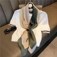 拼色-墨绿米咖 丝巾女百搭春秋90cm仿真丝拼色大方巾披肩护颈空调披肩秋冬季围巾