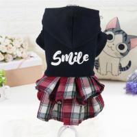 Smile格子裙-红色 XS-适合约1-3斤穿 狗狗裙子宠物公主裙格子裙泰迪比熊带帽衣服小狗幼犬秋冬装服饰