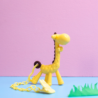 黄色小鹿[送防掉链] 长颈鹿牙胶婴儿磨牙棒硅胶玩具可水煮宝宝防吃手小鹿咬咬胶可水煮