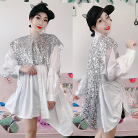 图片色 M(90-110斤左右) 炸街2021秋装潮牌重工亮片披肩马甲灯笼袖抽褶皱时尚白衬衣两件套