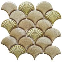 卡其色 30×30 龙鳞扇形马赛克鱼鳞墙面玄关电视背景墙贴吧台咖啡馆卫生间瓷砖