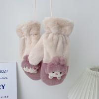 粉红色 均码 韩版潮保暖连指女朋友手套可爱防风手套冬天加绒挂脖学生骑行手套