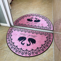 金钻绒粉色天鹅/半圆形 40×60cm/实惠体验1件装 可爱金钻绒入户门门垫蹭脚垫卧室地垫卫生间浴室厕所吸水防滑垫