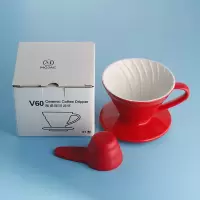 1-2人份红色 V60咖啡滤杯滴滤陶瓷咖啡滤杯手冲咖啡杯螺旋滤杯配勺