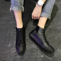 全黑色四季款 35 男鞋夏季高帮马丁靴黑色皮面板鞋高邦百搭中帮潮流休闲鞋百搭板鞋