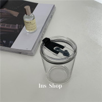透明杯+盖子 ins咖啡杯子便携带盖办公室大容量玻璃水杯简约日系韩风吸管杯