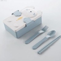 北欧蓝(送筷子叉子勺子) 三明治盒子便当盒麦秸秆饭盒卡通乐园便当盒可微波炉加热学生带饭