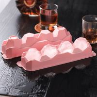 粉色五边形冰块 普通塑料 威士忌冰球模具圆形冻冰块模具制冰神器大号冰格制作器球形硅胶盒