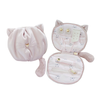 浅藕粉 日韩软萌猫猫首饰盒可爱旅行便携饰品收纳包随身戒指项链耳钉小包