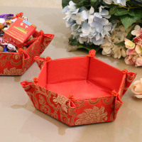六角干果盘(花) 一个 结婚婚庆用品创意中式结婚盘子婚礼道具婚宴喜糖盒婚房布置瓜果盘
