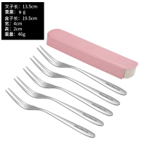 2齿水果叉5支装(送粉色盒) 304不锈钢水果叉套装5支装三齿甜品叉点心可爱蛋糕叉创意儿童果签