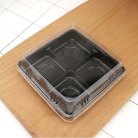 FG136黑 50套 大号四格雪媚娘包装盒4粒蛋黄酥肉松小贝蟹小方冰皮月饼PET塑料盒