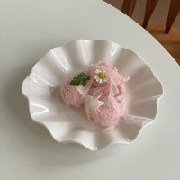 花边盘子 日式动漫粉嫩少女心水蜜桃盘子平盘陶瓷立体水蜜桃水果盘釉彩盘子