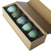 北宋五色杯 青瓷五大名窑茶器茶具茶杯五件锦盒装功夫茶道主人杯南北宋龙泉窑