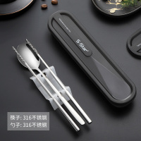 316方形亮光筷勺套装 316不锈钢筷子勺子套装家用便携餐具旅行学生单人装上班族2两件套