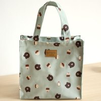 小熊暖绿小号 可爱 小熊小兔子覆膜防水防油牛津布方形 饭盒手提包大号横向大号