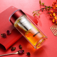 红色 Simita水星浮莲双层玻璃杯便携茶水分离泡茶杯子德国隔热防烫水杯