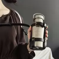 黑色杯带(不含水杯) 推荐搭配 boeibei卜A杯 时间刻度杯密封高硼硅耐高温500ml玻璃水瓶墨绿水杯