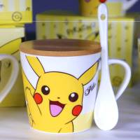 大皮卡丘(送盖送勺) 皮卡丘水杯卡通皮卡丘杯子可爱日本陶瓷杯带勺马克杯水杯情侣对杯