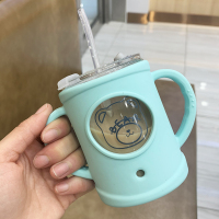 双把天蓝色250ml(送吸管) 杯子女夏季超大容量1000ml泡茶杯家用便携带把办公带吸管玻璃水杯