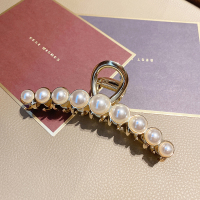 珍珠弧夹 小明姐姐韩国饰品大号鲨鱼夹复古小香风盘发抓金属抓夹珍珠发夹