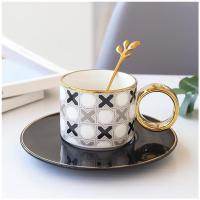 交叉线150 搅拌Ins几何描金咖啡杯碟轻奢陶瓷杯杯子办公室餐厅带勺北欧泡茶