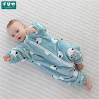 单层小羊绿 S码/适合0-1岁-身高73CM以下 宝宝睡袋加绒加厚双层秋冬季婴儿童法兰绒连体睡衣爬服防踢被