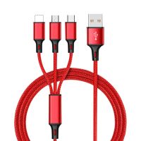 中国红一拖三线 手机线快充三合一USB充电快耐用手机配件