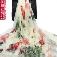 花蕾百合 杭州真丝丝巾女士桑蚕丝印花围巾春夏秋冬季洋气妈妈长款纱巾披肩