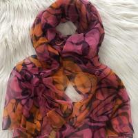 梅粉金黄黑圈圈 1.65x1.05cm 杭州丝绸真丝印花丝巾桑蚕丝东风纱印花围巾春秋百搭大长款披肩