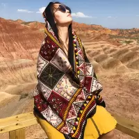 咖色方格 防晒披肩女夏薄款青海旅游超大围巾沙漠丝巾民族风纱巾海边沙滩巾