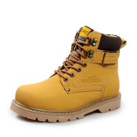黄色068 标准皮鞋码数 38 情侣马丁靴男牛皮户外工装军靴韩短靴沙漠靴高帮男鞋大黄靴10061