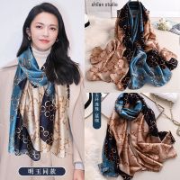 玉环连珠-蓝咖(180*90) 姚晨苏明玉同款长丝巾女秋款洋气时尚仿真丝薄款围巾冬季保暖披肩
