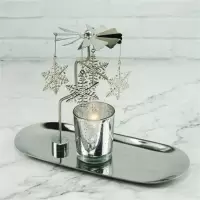 雪花(银色) 椭圆托盘 旋转烛台套装走马灯浪漫烛光晚餐道具香薰蜡烛托盘摆件送女生礼物