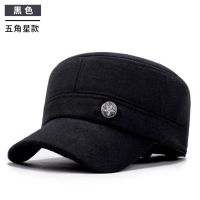 五角星黑色 可调节 老年人帽子男士秋冬棒球帽中老年保暖爸爸护耳帽加厚老人鸭舌帽潮