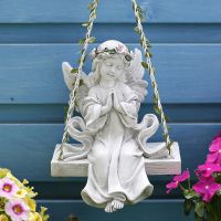 彩色花圈大号秋千天使 天使花园装饰挂件庭院露台欧式吊件民宿壁饰摆件墙面创意阳台布置