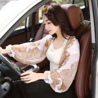 白色 夏季女雪纺防晒披肩百搭印花丝巾围巾防晒防紫外线骑车开车袖套。