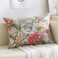 美式花 50x70cm套子 田园风全棉帆布抱枕 沙发客厅长方形靠垫 床头靠背腰靠抱枕套含芯