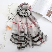 印花格子-白色 超大款格子丝巾女春夏秋冬印花优柔纱防晒纱巾女士披肩围巾