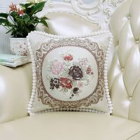 天香-粉花. 40x40单外套 正方形 客厅沙发靠垫抱枕奢华卧室刺绣抱枕套靠枕床头靠背正方形护腰靠背