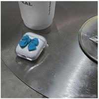 蓝底蝴蝶结(单壳) Airpods 1代 气质蓝少女蝴蝶结适用airpods苹果蓝牙耳机保护套透明软壳2代防摔