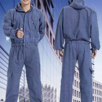 牛仔连体服 偏深 160/80A 不建议拍 连体工作服套装男牛仔连体衣电焊汽修喷漆劳保服防尘服透气耐磨