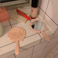 粉红色玫瑰-化妆镜 ins玫瑰化妆镜复古折叠台式桌面可立学生宿舍女便携随身PU梳妆镜