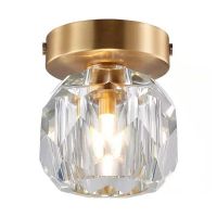 铁艺铜本色配8厘米水晶不配光源 全铜水晶过道阳台吸顶灯轻奢简约现代走廊玄关门厅服装店LED灯具