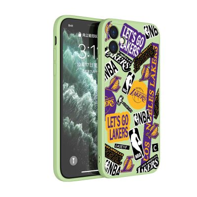 (直角边)湖人logo-抹茶绿 iPhone 12 mini 潮牌NBA队标苹果XS MAX手机壳6s硅胶7直角边8pl