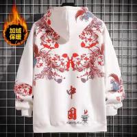 白色[加绒加厚] M(建议90-110斤) 潮牌国潮中国风凤凰印花连帽卫衣 男设计感小众加绒加厚男装外套