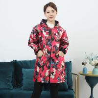玫红蝴蝶(防水加绒夹克款) 大码(125-160) 围裙女罩衣防油防水外穿有袖冬耐脏厨房工作服成人加绒加厚长袖秋