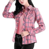 粉色格子衫 S 70/80斤 格子女装长袖春秋夏季衬衫韩版宽松复古港味打底衫衣休闲单穿外套